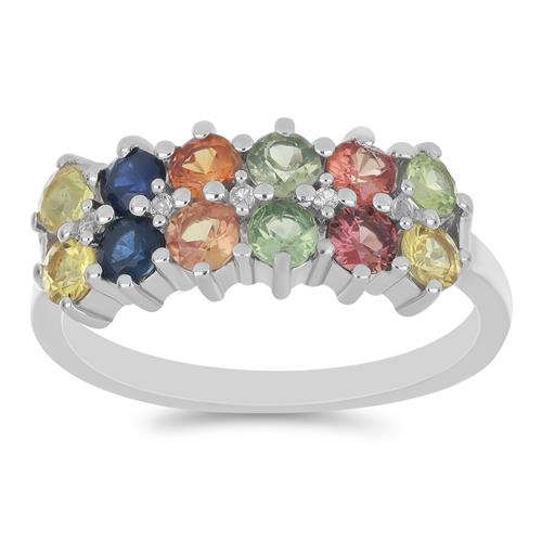 BUY STERLING SILVER MULTI SAPPHIRE GEMSTONE CLUSTER RING IN 925 SILVER